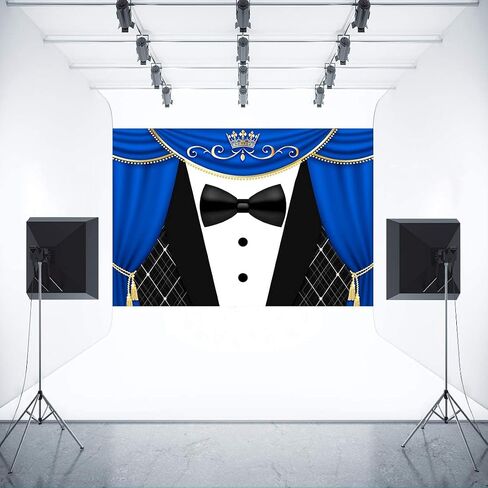 Black Tuxedo Backdrop for Father's Day Decorations Crown Gentleman Photography Background MEETSIOY Blue Curtain Photo Backdrop Gentleman Birthday Party Supplies 5x3ft BJZSMT102 in Saudi Arabia