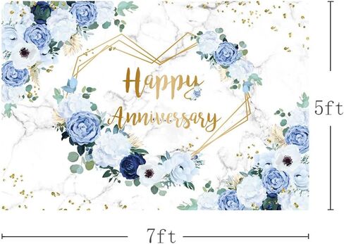 MEHOFOND 7x5ft Feliz Aniversario خلفية زرقاء بيضاء الأزهار الزفاف الذكرى التصوير الفوتوغرافي خلفية قلوب هندسية زوجين الزفاف النساء حفلة عيد ميلاد كعكة سحق ديكور استوديو صور الدعائم in Kuwait