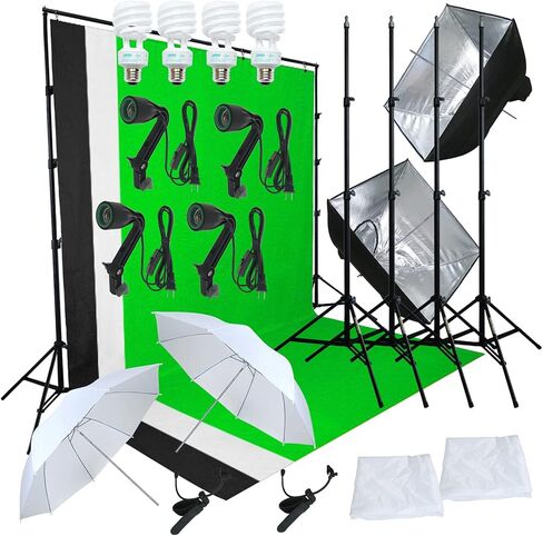 Linco Pheno Studio Lighting Studio Softbox Umbrella Reflector (3 in 1) Photography 9x10 feet Backdrop Stand Kit with 3 Color Muslin & Clamps in Saudi Arabia