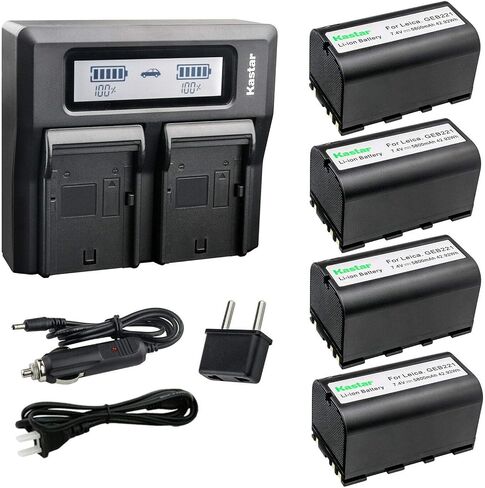 Kastar 4 Pack Battery and LCD Dual Fast Charger for Leica 724117 733269 733270 T733270 772806 Leica GEB70 GEB90 GEB111 GEB171 GEB211 GEB212 GEB221 GEB241 GEB242 GKL311 ATX900 ATX1200 ATX1230 CS10 CS15 in Saudi Arabia