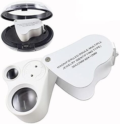 GUOSHUCHE Mini LED Magnifying Glass Magnifying Glass Handheld Magnifier for Jewelry Newspaper Book Reading High Definition Eye Loupe Glass Portable 30X 60X Clip Tool (Color : White) in Saudi Arabia