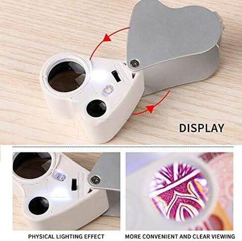 GUOSHUCHE Mini LED Magnifying Glass Magnifying Glass Handheld Magnifier for Jewelry Newspaper Book Reading High Definition Eye Loupe Glass Portable 30X 60X Clip Tool (Color : White) in Saudi Arabia
