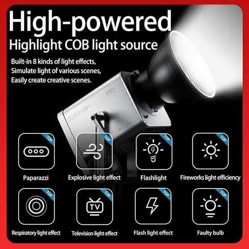 Yidoblo 350W LED Video Light with 2.4G/APP Remote Control, All Metal Bi Color COB Continuous Light with Bowens Mount12800Lux/1m 2800K-6500K CRI/TLCI97+ 8 Effects for Portrait Video Recording in Kuwait