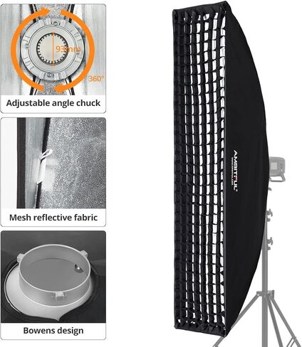 AMBITFUL 35x160cm 14"x63" Honeycomb Grid Rectangular Softbox for Photo Strobe Studio Flash Softbox Bowens Mount (2PCS) in Saudi Arabia