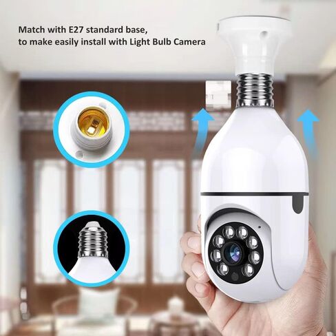 قطعتان من كاميرا أمان المصباح الكهربائي، E27 360 درجة 2.4 جيجا هرتز WIFI 1080P كاميرا PTZ داخلية/خارجية عالية الدقة، تدعم الذكاء الاصطناعي الفائق وتتبع كشف الحركة، التحدث الصوتي في اتجاهين، دعم التخزين السحابي in Kuwait