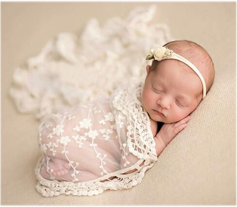 Newborn Photography Props Baby Photoshoot Wraps Girl Photo Posing Lace Layers (E Beige) in Kuwait
