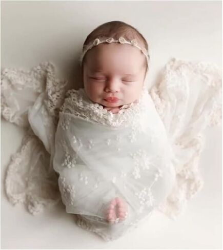 Newborn Photography Props Baby Photoshoot Wraps Girl Photo Posing Lace Layers (E Beige) in Kuwait