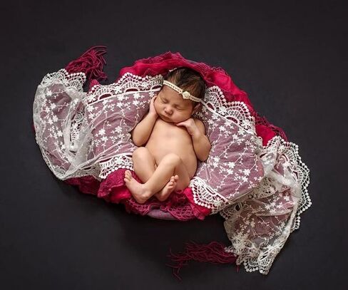 Newborn Photography Props Baby Photoshoot Wraps Girl Photo Posing Lace Layers (E Beige) in Kuwait