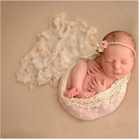 Newborn Photography Props Baby Photoshoot Wraps Girl Photo Posing Lace Layers (E Beige) in Kuwait