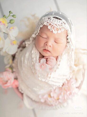 Newborn Photography Props Baby Photoshoot Wraps Girl Photo Posing Lace Layers (E Beige) in Kuwait