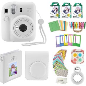 Fujifilm Instax Mini 12 Instant Camera with Case, 60 Fujifilm Prints, Decoration Stickers, Frames, Photo Album and More Accessories (Blossom Pink)