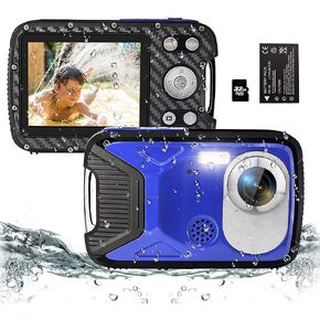 16FT Underwater Camera 30MP Waterproof Digital Camera with 32G Card and Rechargeable Battery, 18X Point and Shoot Camera for Boys Girls Children Teens Snorkeling Swimming Vacation(Blue)