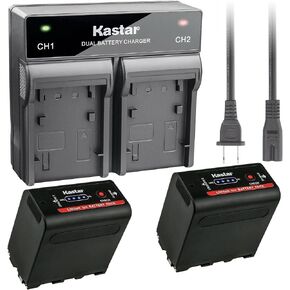 Kastar 2 Pack Battery and Dual Rapid Charger for Sony NP-F980 Pro NP-F960 NP-F960 NP-F750 NP-F550 NP-F330 NEX-EA50M NEX-FS100 NEX-FS700R NEX-FS700RH FDR-AX1 PXW-Z100 PXW-Z150 MPK-DVF4 Camcorder in Saudi Arabia