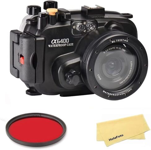 Meikon 40M/130FT Waterproof housing Underwater Diving Case for Sony A6400, Compatible 16-50mm Lens, Built-in Water Leakage Sensor, Ideal for Diving, Surfing, Swimming and Rafting Video in Saudi Arabia