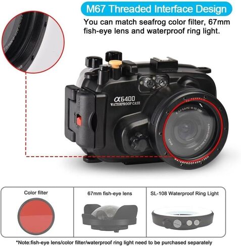 Meikon 40M/130FT Waterproof housing Underwater Diving Case for Sony A6400, Compatible 16-50mm Lens, Built-in Water Leakage Sensor, Ideal for Diving, Surfing, Swimming and Rafting Video in Saudi Arabia