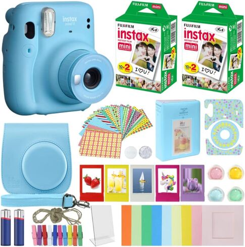 Fujifilm Instax Mini 11 Instant Camera + MiniMate Accessories Bundle + Fuji Instax Film Value Pack (40 Sheets) Accessories Bundle, Color Filters, Album, Frames in Kuwait