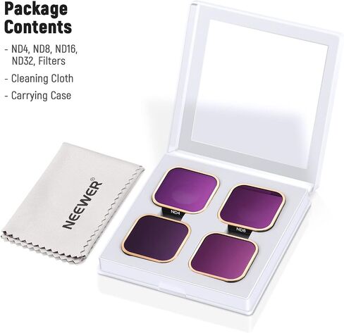 NEEWER 4 Pack Lens Filter ND Filter Kit Compatible with GoPro Hero 12 11 10 9, ND4/ND8/ND16/ND32 Multi Coated Neutral Density Lens Filters, HD Optical Glass/Aviation Aluminum Golden Frame in Kuwait