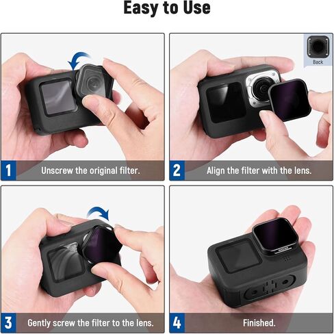 مجموعة مرشحات ND مكونة من 4 قطع من NEEWER متوافقة مع GoPro Hero 11 10 9، ND4/ND8/ND16/ND32 مرشحات عدسات محايدة متعددة الطبقات، زجاج بصري عالي الدقة/إطار ذهبي من الألومنيوم للطيران in Kuwait