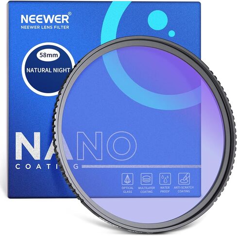 NEEWER مرشح ليلي طبيعي مقاس 58 مم مع هيكل زجاج نيوديميوم عالي الدقة، فلتر للحد من التلوث الضوئي مع طلاءات متعددة مضادة للانعكاس ومضادة لبصمات الأصابع لالتقاط لقطات سماء المدينة الليلية، بدون ألوان مصبوبة in Kuwait