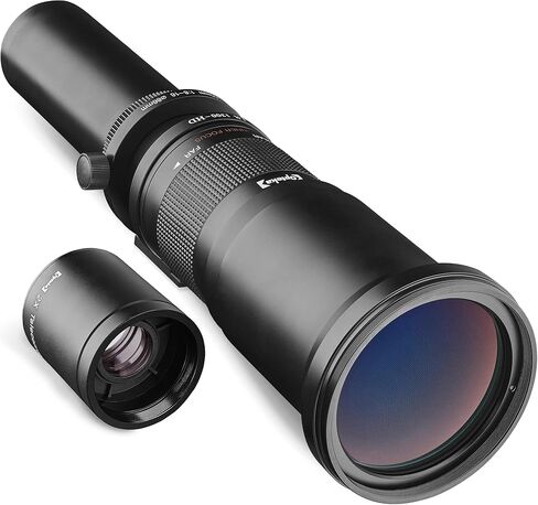 Opteka 650-1300mm (with 2X- 1300-2600mm) Telephoto Zoom Lens for Canon EF-Mount EOS 90D, 80D, 77D, 70D, 60D, 50D, 7D, 6D, 5D, 5DS, 1DS, T8, T8i, T7i, T7s, T7, T6s, T6i, T6, T5, SL3, SL2 DSLR Cameras in Kuwait