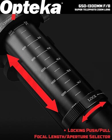 Opteka 650-1300mm (with 2X- 1300-2600mm) Telephoto Zoom Lens for Canon EF-Mount EOS 90D, 80D, 77D, 70D, 60D, 50D, 7D, 6D, 5D, 5DS, 1DS, T8, T8i, T7i, T7s, T7, T6s, T6i, T6, T5, SL3, SL2 DSLR Cameras in Kuwait