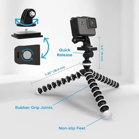 Digicharge 10‘’ Octopus Flexible Tripod Camera + Action Cam Mount Stand, Compatible with GoPro Hero11 Hero10 Max Hero 11 Mini 10 9 8 7 Fusion Akaso Brave Apeman Fitfort Davola Dragon Touch Jeemak Cam in Saudi Arabia