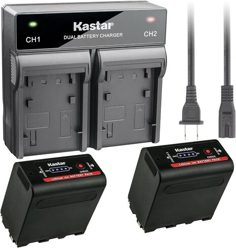 Kastar 2 Pack Battery and Dual Rapid Charger for Sony NP-F980 Pro NP-F960 NP-F960 NP-F750 NP-F550 NP-F330 NEX-EA50M NEX-FS100 NEX-FS700R NEX-FS700RH FDR-AX1 PXW-Z100 PXW-Z150 MPK-DVF4 Camcorder in Saudi Arabia
