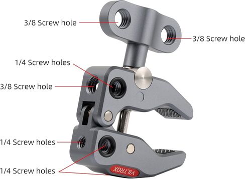 VILTROX Photography Super Clamp, 1/4'' and 3/8'' Thread Clamp Clip Camera Clamp, Solid All Metal Super Clamp for Photographer, Non-Slip Rubbery to Flat in Saudi Arabia