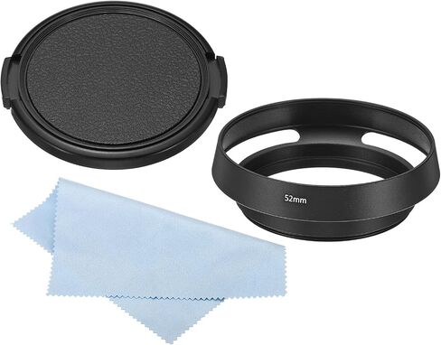PATIKIL 52mm Lens Hood, Standard Vented Matte Surface Anti-Reflective Inside Hood with Cap and Cleaning Cloth for Camera Lens, Black in Saudi Arabia