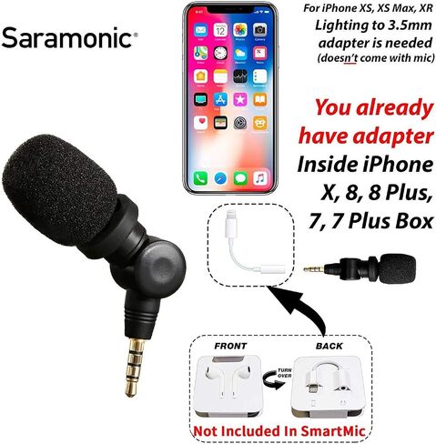 Saramonic SmartMic Mini Condenser Flexible Microphone for Smartphones,Vlogging Microphone for iPhone and YouTube Video, Mic for iOS Apple iPhone iPad and Android Phone in Saudi Arabia