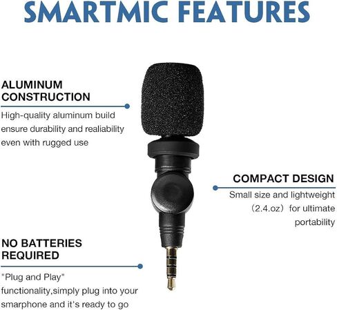 Saramonic SmartMic Mini Condenser Flexible Microphone for Smartphones,Vlogging Microphone for iPhone and YouTube Video, Mic for iOS Apple iPhone iPad and Android Phone in Saudi Arabia