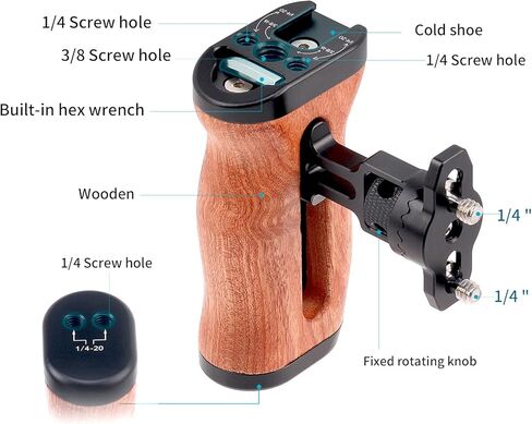 Foto4easy Camera Wooden Side Handle with Quick Release Rosette Mount for DSLR Camera Cage in Saudi Arabia