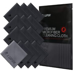 Lupin Microfiber Cleaning Cloths, 13 Pack Premium Ultra Lint Polishing Cloth for Cell Phone, Tablets, Laptops, iPad, Glasses, Auto Detail, TV Screens & Other Surfaces with Carrying Case - Black in Kuwait