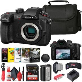 Panasonic Lumix GH5 II Mirrorless Camera (DC-GH5M2BODY) + Corel Photo Software + Bag + 64GB Card + Card Reader + Flex Tripod + Cleaning Kit + Memory Wallet + Hand Strap