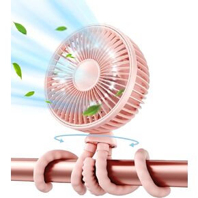 Gaiatop Baby Stroller Fan, 4000mAh Oscillating Mini Portable Fan with Light, 4 Speeds Battery Operated Small Handheld Desk Fan, 360° Rotate Flexible Tripod Clip On Fan for Car Seat Crib Travel Black in Kuwait