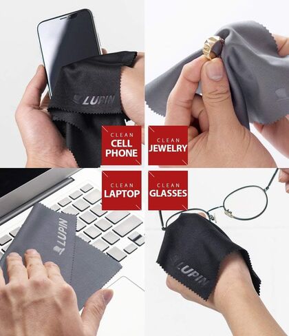 Lupin Microfiber Cleaning Cloths, 6 Pack Premium Ultra Lint Free Polishing Cloth for Cell Phone, Tablets, Laptops, iPad, Glasses, Camera Lens, TV Screens & Other Delicate Surfaces - Gray in Kuwait