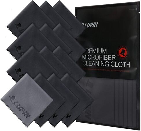 Lupin Microfiber Cleaning Cloths, 13 Pack Premium Ultra Lint Polishing Cloth for Cell Phone, Tablets, Laptops, iPad, Glasses, Auto Detail, TV Screens & Other Surfaces with Carrying Case - Black in Kuwait