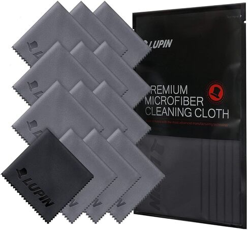 Lupin Microfiber Cleaning Cloths, 13 Pack Premium Ultra Lint Polishing Cloth for Cell Phone, Tablets, Laptops, iPad, Glasses, Auto Detail, TV Screens & Other Surfaces with Carrying Case - Black in Kuwait