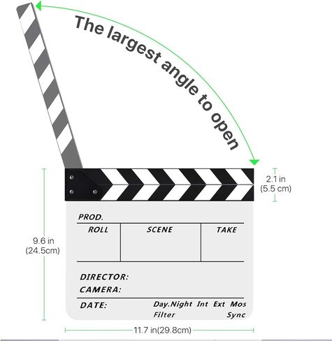 Flexzion Director Clapboard Film Movie Clapper Board Acrylic Plastic Dry Erase Stadio Camera TV Video Cut Action Scene Slate Board 10x12" with Black/White Sticks in Saudi Arabia