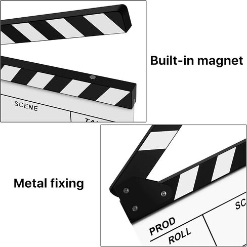 Flexzion Director Clapboard Film Movie Clapper Board Acrylic Plastic Dry Erase Stadio Camera TV Video Cut Action Scene Slate Board 10x12" with Black/White Sticks in Saudi Arabia