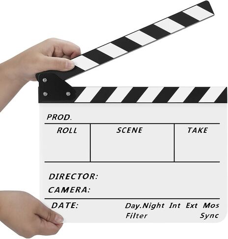 Flexzion Director Clapboard Film Movie Clapper Board Acrylic Plastic Dry Erase Stadio Camera TV Video Cut Action Scene Slate Board 10x12" with Black/White Sticks in Saudi Arabia