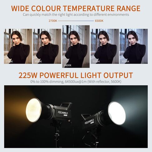 FEELWORLD FL225B 2700K~6500K Bi-Color Video Studio Light 225W Lighting | CRI96+ TLCI97+ 64500lux@1m for Film, Live Streaming, Videography, Photography, Wedding, Interview in Saudi Arabia