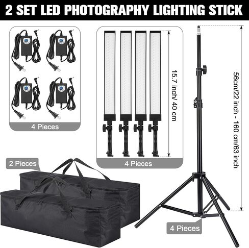 Xuhal Set of 2 LED Photography Lighting Stick Kit Adjustable LED Video Light with 22-63 Tripod 5500k 90 Beads Photoshoot Fill Lights Portable Studio Lighting for Live Streaming CRI 80+ in Saudi Arabia