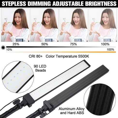 Xuhal Set of 2 LED Photography Lighting Stick Kit Adjustable LED Video Light with 22-63 Tripod 5500k 90 Beads Photoshoot Fill Lights Portable Studio Lighting for Live Streaming CRI 80+ in Saudi Arabia