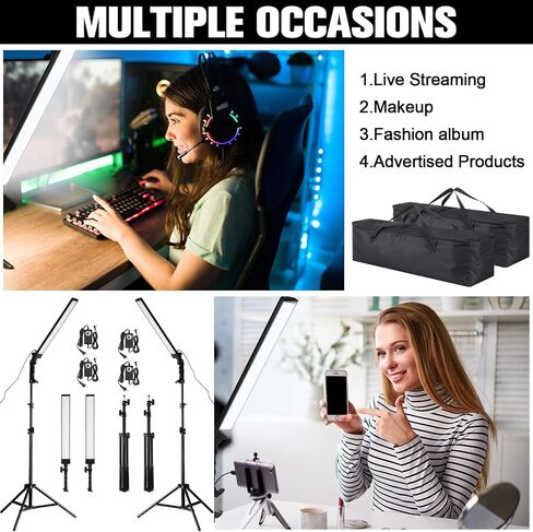 Xuhal Set of 2 LED Photography Lighting Stick Kit Adjustable LED Video Light with 22-63 Tripod 5500k 90 Beads Photoshoot Fill Lights Portable Studio Lighting for Live Streaming CRI 80+ in Saudi Arabia