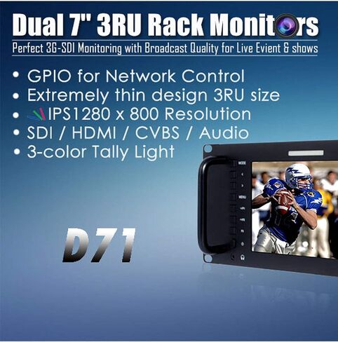 Feel WORLD D71 3RU Dual 7 بوصة 3G SDI بث رف جبل مراقب 1280x800 HD LCD IPS شاشة مع 3 ألوان ضوء تالي HDMI AV مدخل ومخرج in Saudi Arabia