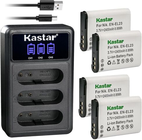 Kastar 3 Pack EN-EL23 Battery and LCD Triple USB Charger Compatible with Nikon Coolpix B700, Coolpix P600, Coolpix P610, Coolpix P610s, Coolpix P900, Coolpix P900s, Coolpix S810c Camera in Kuwait