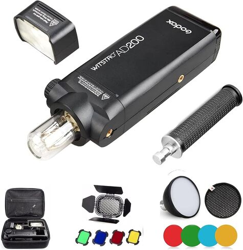 Godox AD200 Kit 200Ws 2.4G TTL Flash Strobe 1/8000 HSS Cordless Monolight w/ 2900mAh Lithimu Battery and Bare Bulb/Speedlite Fresnel Flash Head to Cover 500 Full Power Shots w/EACHSHOT Cleaning Cloth in Saudi Arabia