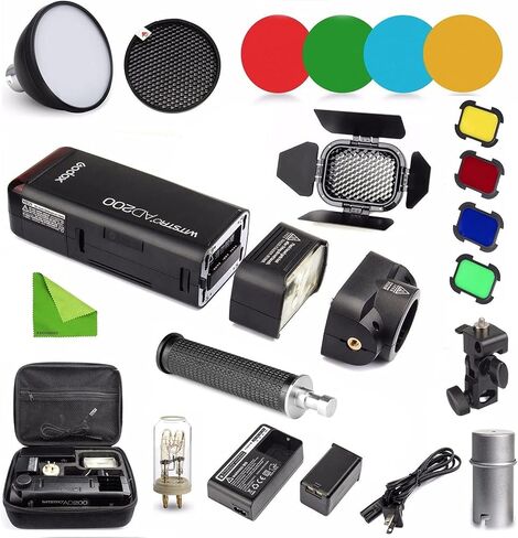 Godox AD200 Kit 200Ws 2.4G TTL Flash Strobe 1/8000 HSS Cordless Monolight w/ 2900mAh Lithimu Battery and Bare Bulb/Speedlite Fresnel Flash Head to Cover 500 Full Power Shots w/EACHSHOT Cleaning Cloth in Saudi Arabia