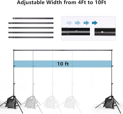 حامل خلفية مقاس 6.5 × 10 أقدام و8.5 × 10 أقدام، حامل خلفية قابل للتعديل لاستوديو فيديو الصور ZBWW للحفلات وحفلات الزفاف والتصوير الفوتوغرافي وعرض الإعلانات in Kuwait